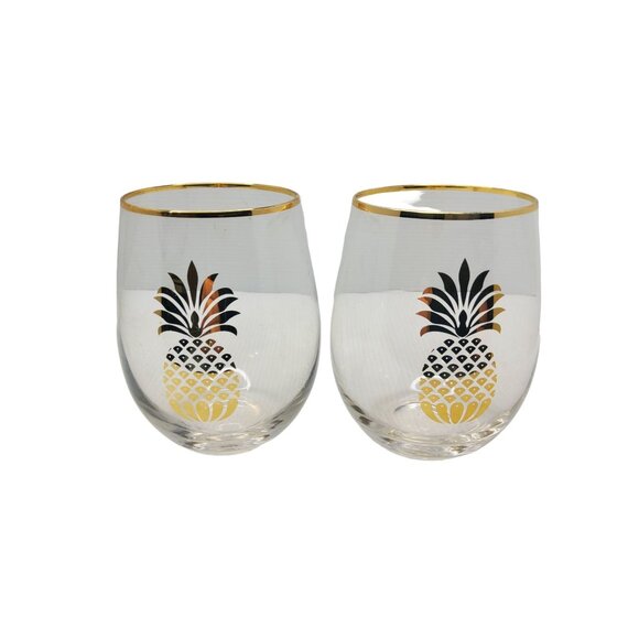 vintage gold trim golden pineapple stemless Highball glasses - Picture 9 of 9